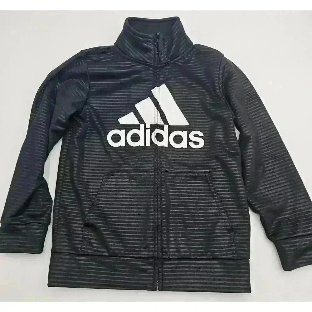 Adidas Boy's Size 6 Black Striped Logo Jacket